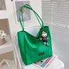 Cotton Open-Top Tote with Front Pocket Green color SKU reference