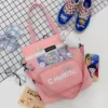 Cotton Mesh-Pocket Messenger Tote Pink color SKU reference