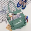 Cotton Mesh-Pocket Messenger Tote Light Green color SKU reference