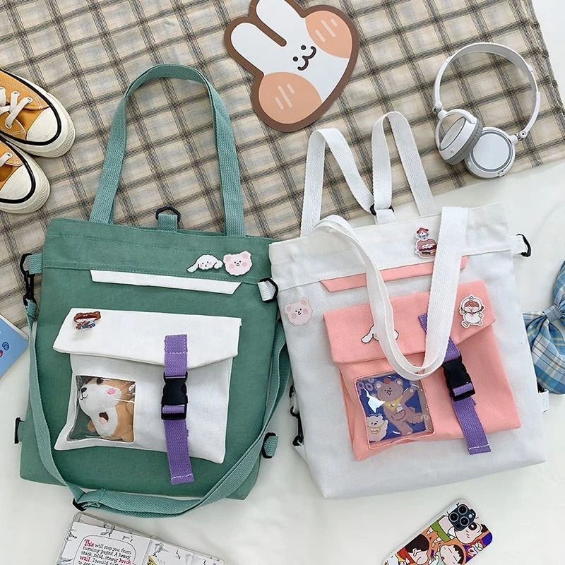 Cotton Crossbody Tote with Clear Front Pocket product reference image