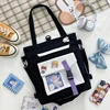 Cotton Crossbody Tote with Clear Front Pocket Black color SKU reference