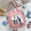 Cotton Crossbody Tote with Clear Front Pocket Pink color SKU reference