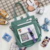 Cotton Crossbody Tote with Clear Front Pocket Light green color SKU reference