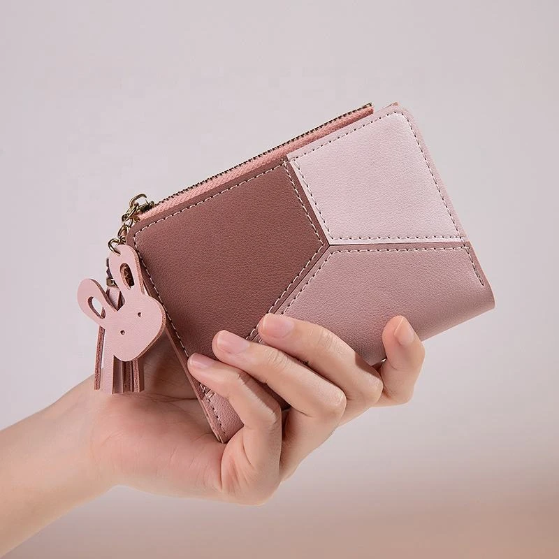 Patchwork PU Short Wallet in Three Colors product reference image