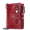 Genuine Leather Trifold Coin and Card Wallet Red color SKU reference