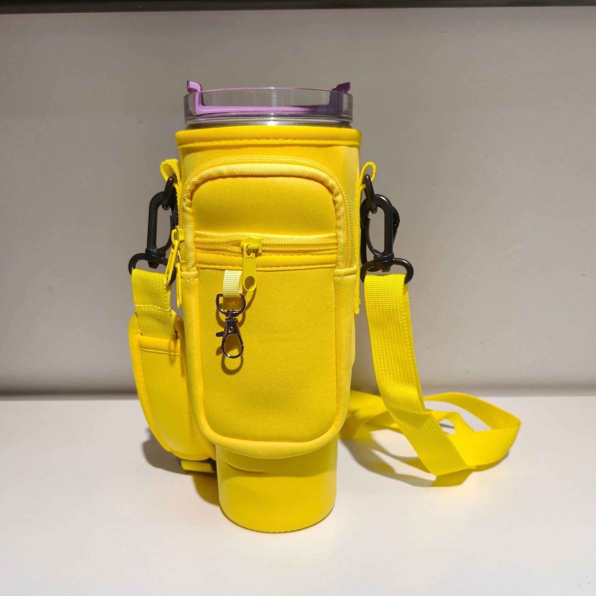 40 oz Tumbler Carrier with Zip Pockets & Adjustable Strap Yellow color SKU reference
