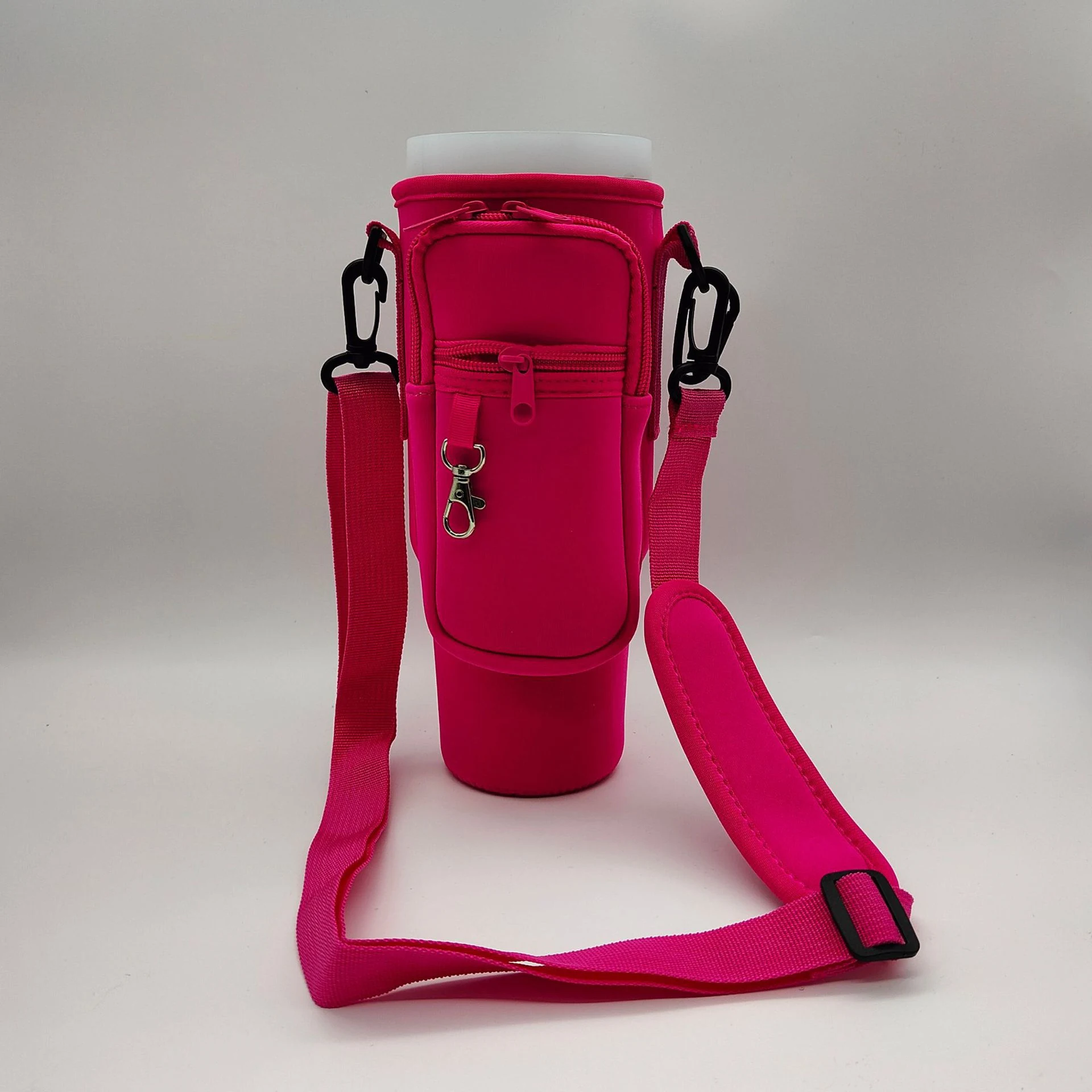40 oz Tumbler Carrier with Zip Pockets & Adjustable Strap Red color SKU reference
