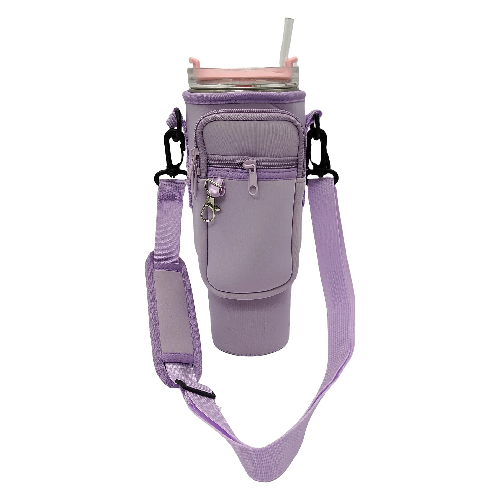 40 oz Tumbler Carrier with Zip Pockets & Adjustable Strap Purple color SKU reference