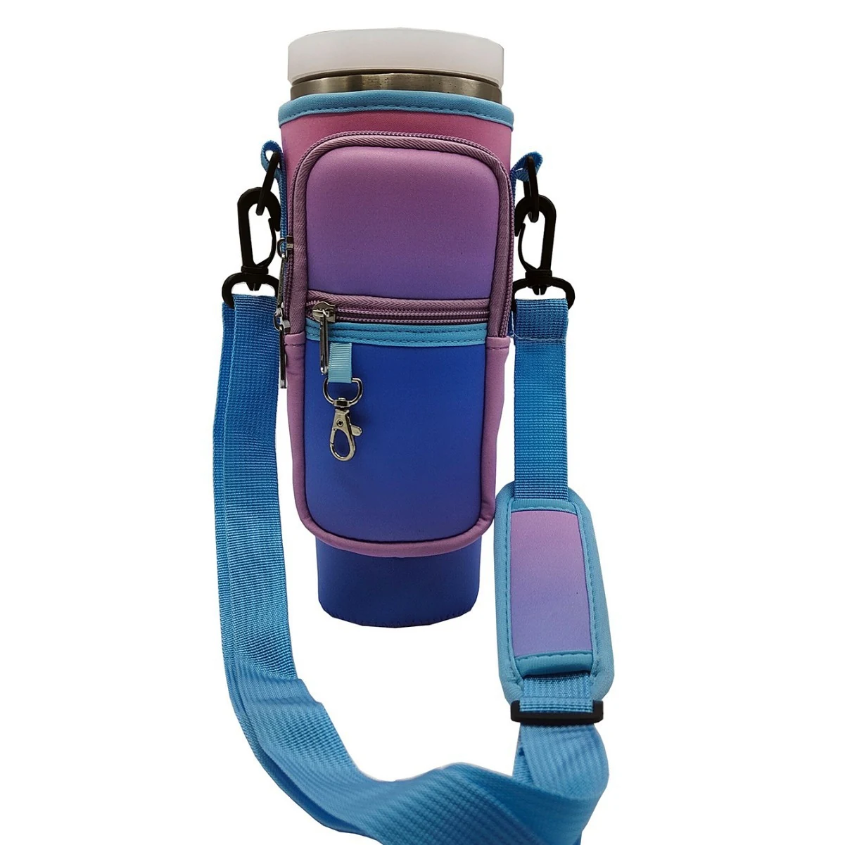 40 oz Tumbler Carrier with Zip Pockets & Adjustable Strap Violet color SKU reference