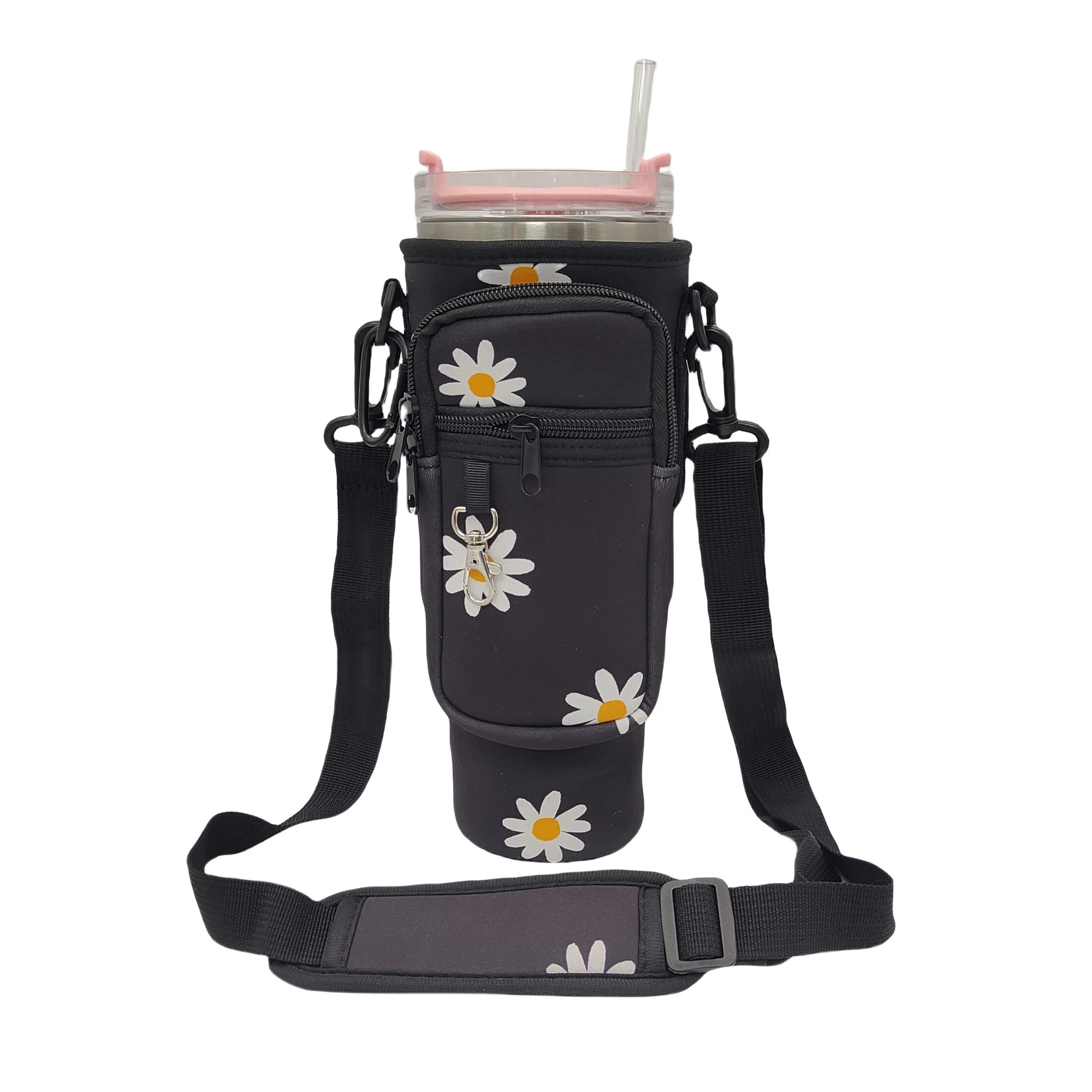 40 oz Tumbler Carrier with Zip Pockets & Adjustable Strap Black · style 2 color SKU reference
