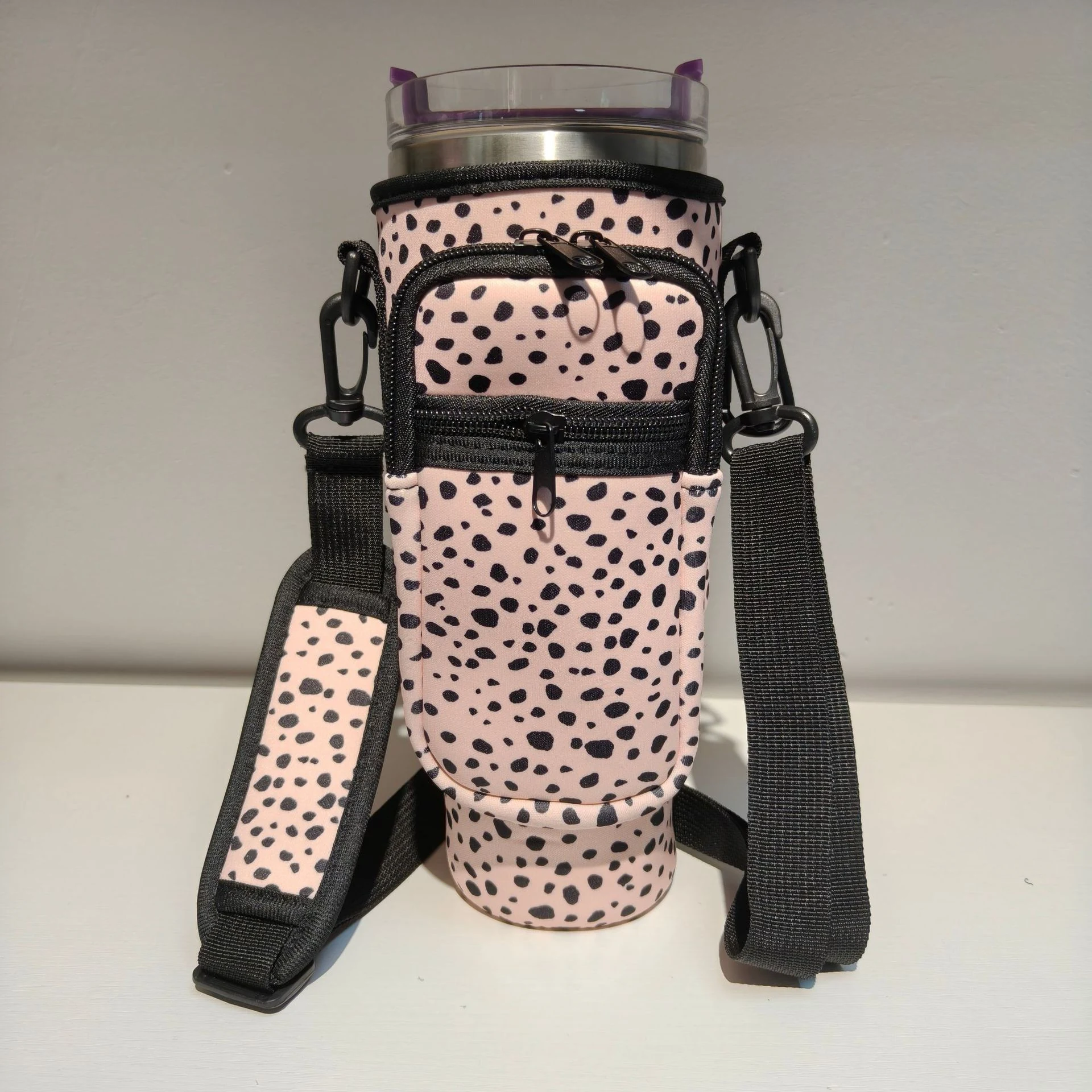 40 oz Tumbler Carrier with Zip Pockets & Adjustable Strap Pink · style 2 color SKU reference