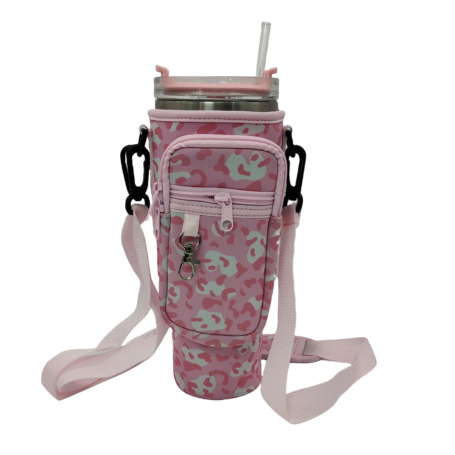 40 oz Tumbler Carrier with Zip Pockets & Adjustable Strap Pink · style 3 color SKU reference