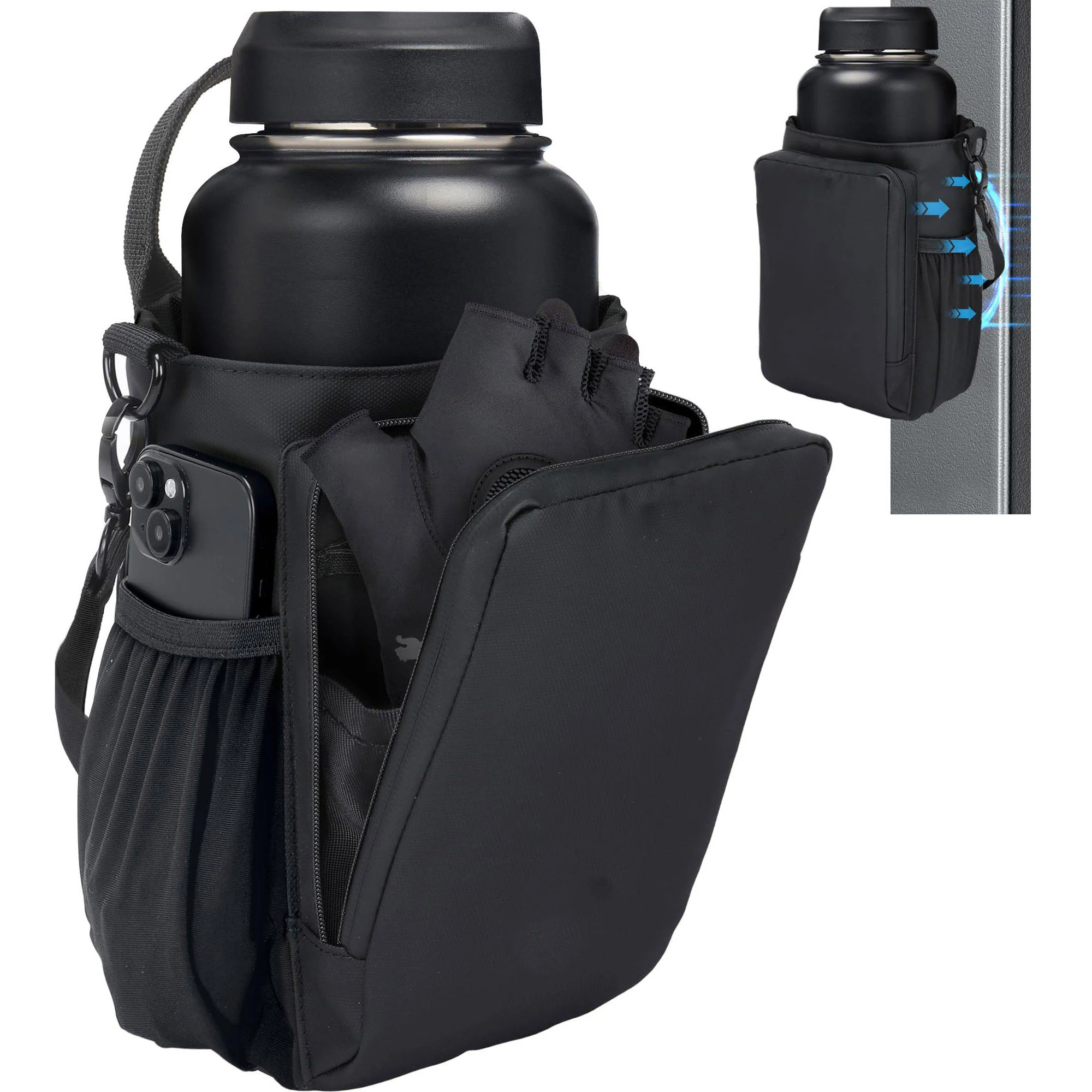 Magnetic 40 oz Bottle Carrier with Phone & Key Storage product reference image