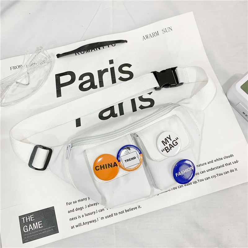 Custom Polyester Fanny Pack with Front Pockets White color SKU reference