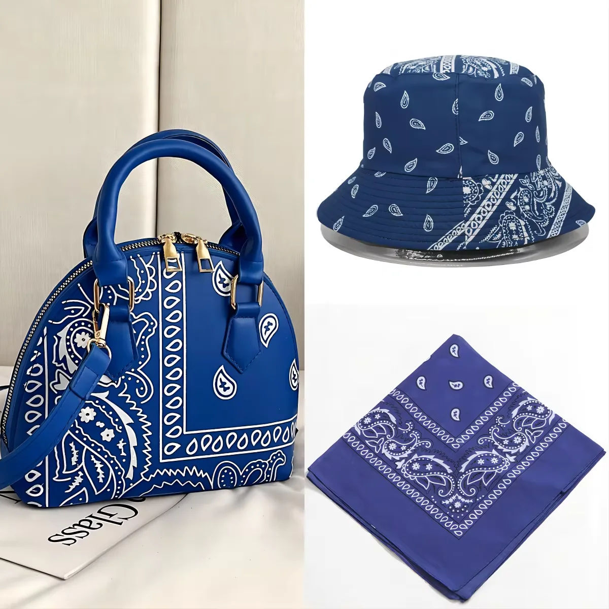 Paisley-Print Crossbody Handbag with Matching Accessory Options Blue coordinated set · contents to confirm color SKU reference
