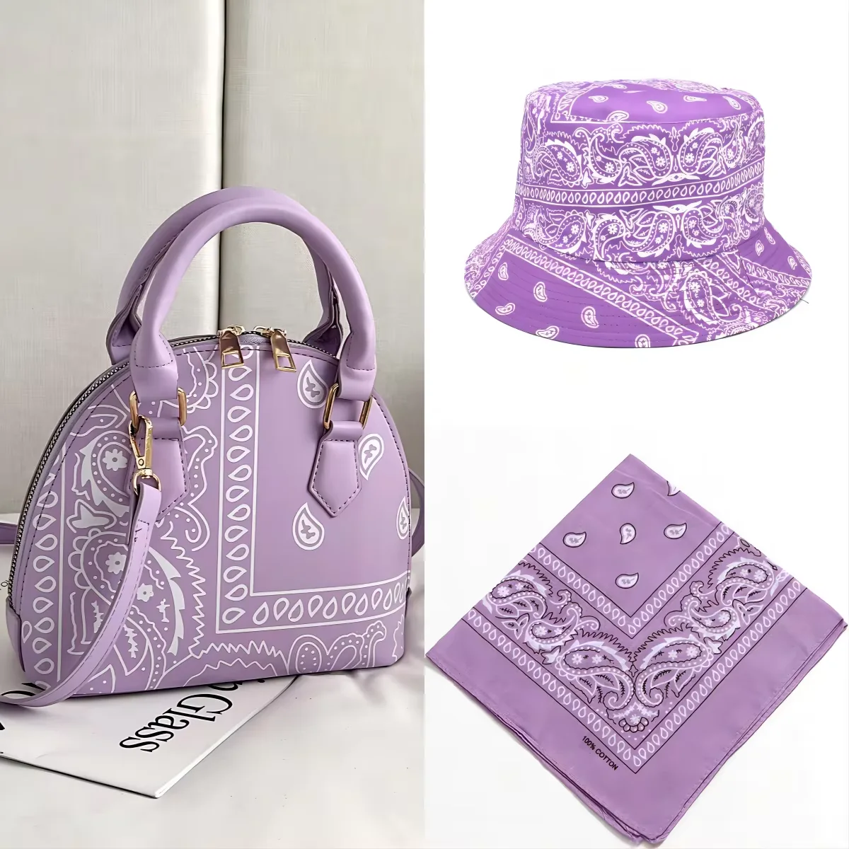 Paisley-Print Crossbody Handbag with Matching Accessory Options Purple coordinated set · contents to confirm color SKU reference