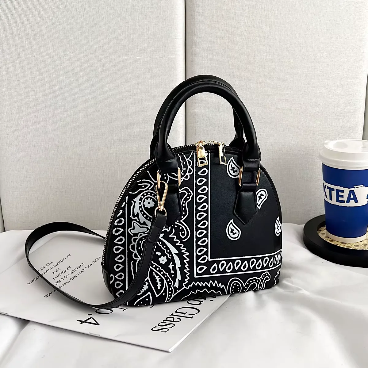 Paisley-Print Crossbody Handbag with Matching Accessory Options Black handbag color SKU reference