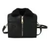 PU Shoulder Bag with Faux-Fur Collar Black color SKU reference