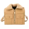 PU Shoulder Bag with Faux-Fur Collar Khaki color SKU reference